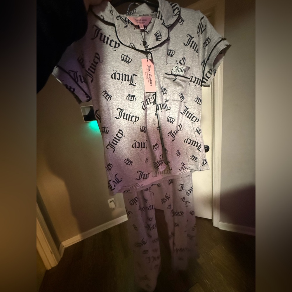 Juicy Couture Pajama Set in Gray. Top and pants